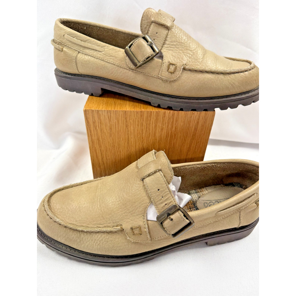 Vintage Westies Beige Leather Monk Strap Loafers Lug Sole Casual Comfort Shoes 8